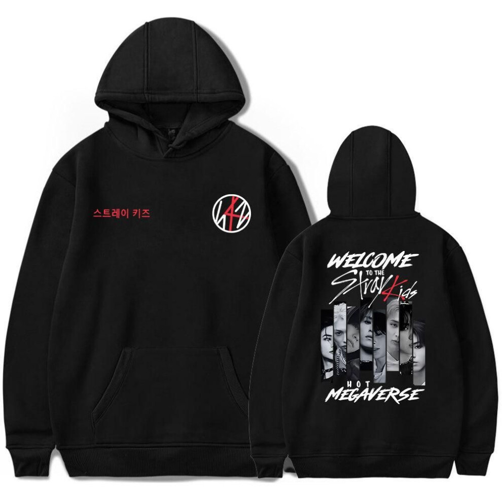 (XXXXL, black) New Arrivals Mens Womens Hoodie Stray Kids Hoodies Streetwear Harajuku Casual Kpop Printed Hooded Pullover Sweatshirts