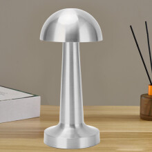 Cordless Mushroom Table Lamp USB Rechargeable 3 Colors Adjustable Dimmable Metal Cute Bedside Lamp for Kids Nursing Nursery Silver