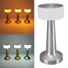 Cordless Table Lamp 3 Color Mode Touch Control Stepless Dimming 1800mAh USB Charge Book Reading Light for Bedroom Office Silver Color