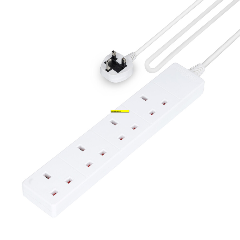 GEEPAS 4 Gang Extension Lead, 5M Cable | 4-Way Plug Extension Cable | 4 Socket Power Strip Wall Mountable & Multi Socket Mains Strip for Home Office