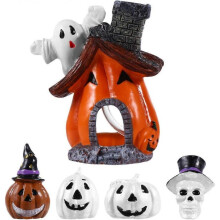 5 Pieces Halloween Pumpkin Statue Ornament Ornament Fairy Tale Garden Dollhouse Accessories