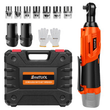 3/8'' Electric Ratchet Wrench Cordless Right Ratchet 90 Angle Wrench Power 40Nm with 2 Batteries 7 Sockets and Carry Case