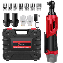 3/8" Cordless Electric Ratchet Wrench 12V 40Nm Power Wrench with 2x 1.5Ah Batteries, 7 Sockets, Fast Charger & Carry Case 2300RPM for Car Repair & DIY