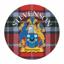 (Stevenson) Single Scottish Circular Clan Crest Cork Backed Coaster - N-Y Tartans