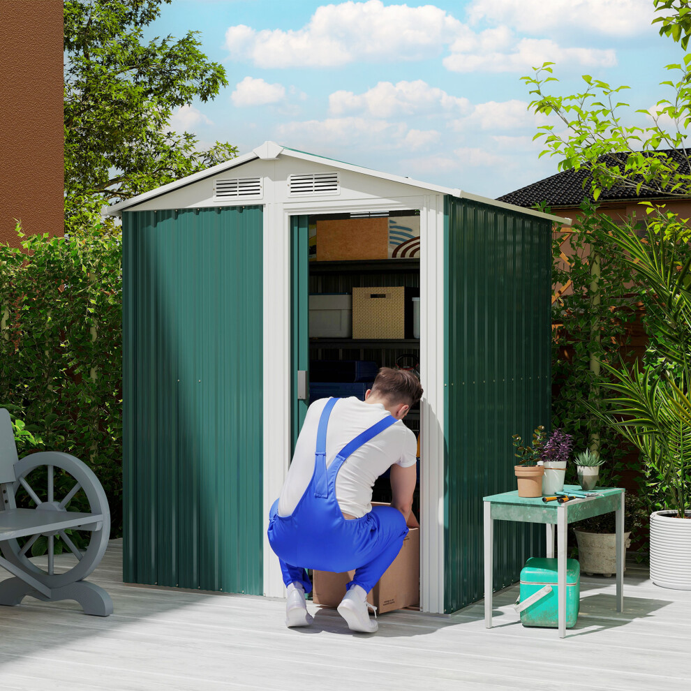 Outsunny 5ft x 4.3ft Outdoor Metal Storage Shed with Sliding Door Sloped Roof-image-OPC-PD2BG5M-NEW