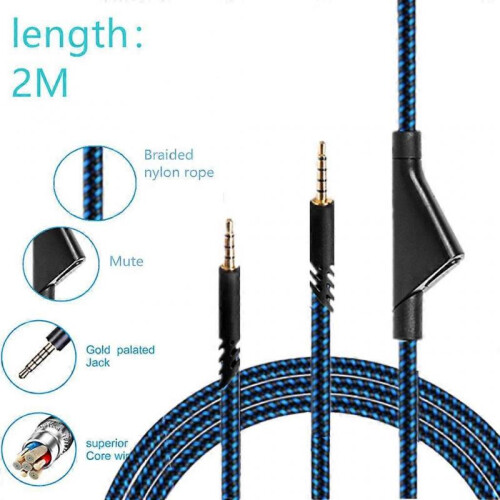 For  Astro A10 A40 A30 Cable Cord Replacement 3.5mm to USB Gaming Headsets  Headset Cable Inline Mute Volume Control 2