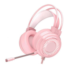 (Pink) USB 7.1CH Gaming Headphones Headsets with Microphone 50MM Driver and Ergonomic Immersively Sound Leather Earpads White