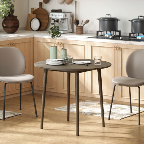 Homcom HOMCOM Foldable Dining Table, Round Drop Leaf Table, Wood Legs, Grey