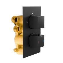 Temel Square 2 Way Concealed Thermostatic Shower Mixer Valve - Black Matt