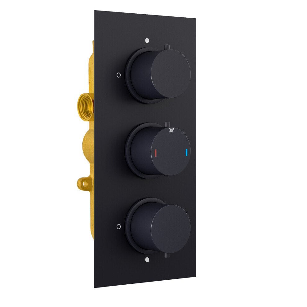 Lily 3 Dial 2 Outlet Round Concealed Thermostatic Shower Valve - Black Matt