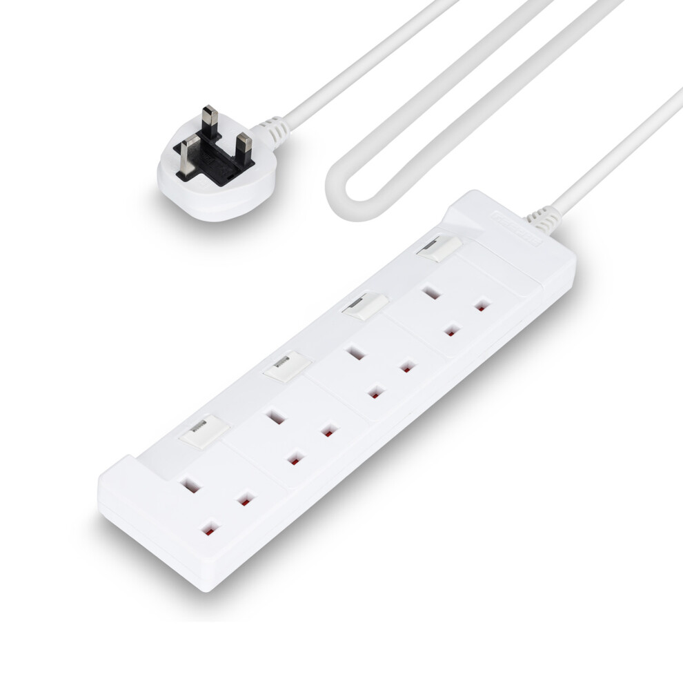 GEEPAS 4 Gang Extension Lead, 5M Cable | 4-Way Plug Extension Cable | 4 Socket Desk Power Strip with Individual Switches for Home Office