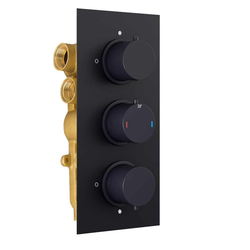 3 Dial 3 Way Round Concealed Thermostatic Shower Valve - Matt Black