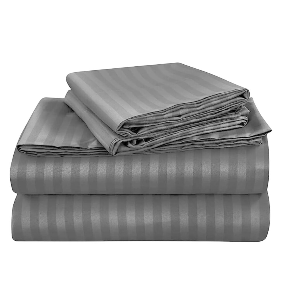 (Double Fitted Sheet 40 CM Stripe Bed Sheets (Pack of 2), Grey) Stripe Fitted Sheet Pack of Extra Deep 40cm Bed Sheets Single Double King Size Mattress Cover