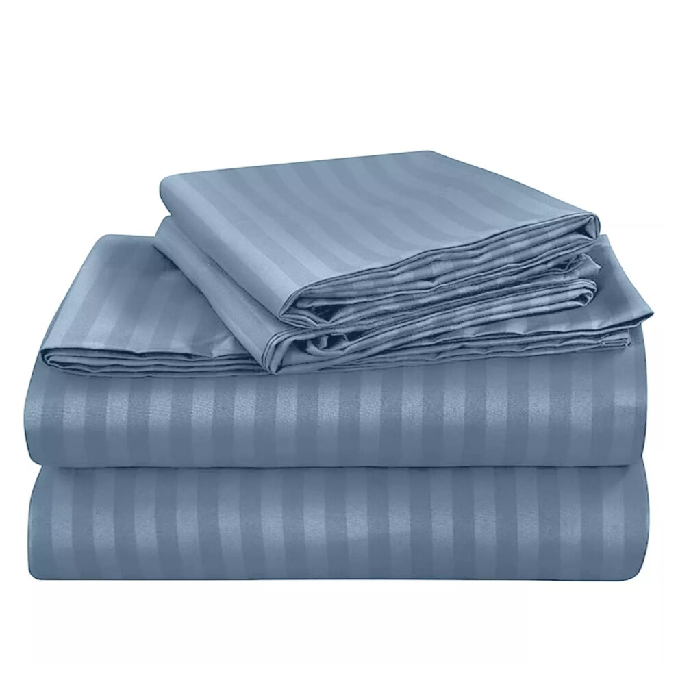 (Single Fitted Sheet 40 CM Stripe Bed Sheets (Pack of 2), Washed Blue) Stripe Fitted Sheet Bed Sheets Extra Deep 40CM 2-Pack Single Double King Size M-image-OPC-PHC2FFC-NEW
