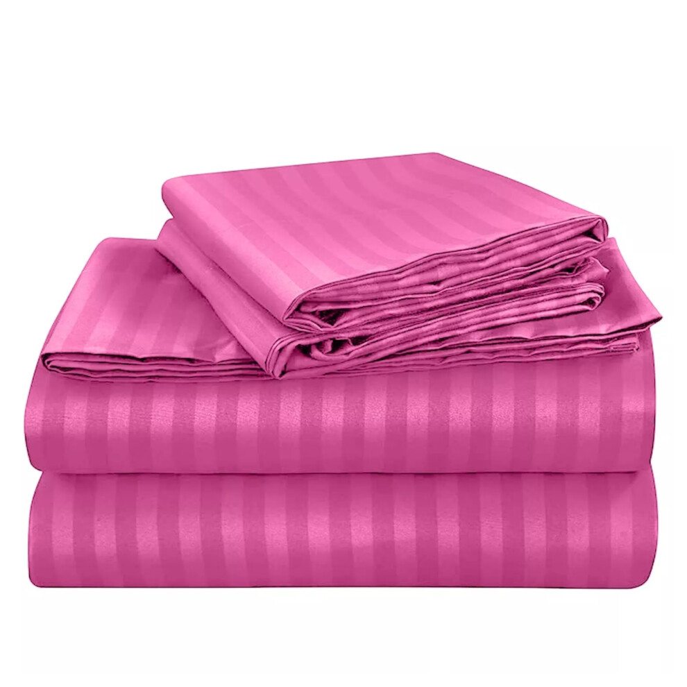 (Single Fitted Sheet 40 CM Stripe Bed Sheets (Pack of 2), Pink) Stripe Fitted Sheet Bed Sheets Extra Deep 40CM 2-Pack Single Double King Size Mattress-image-OPC-PHC2FFF-NEW
