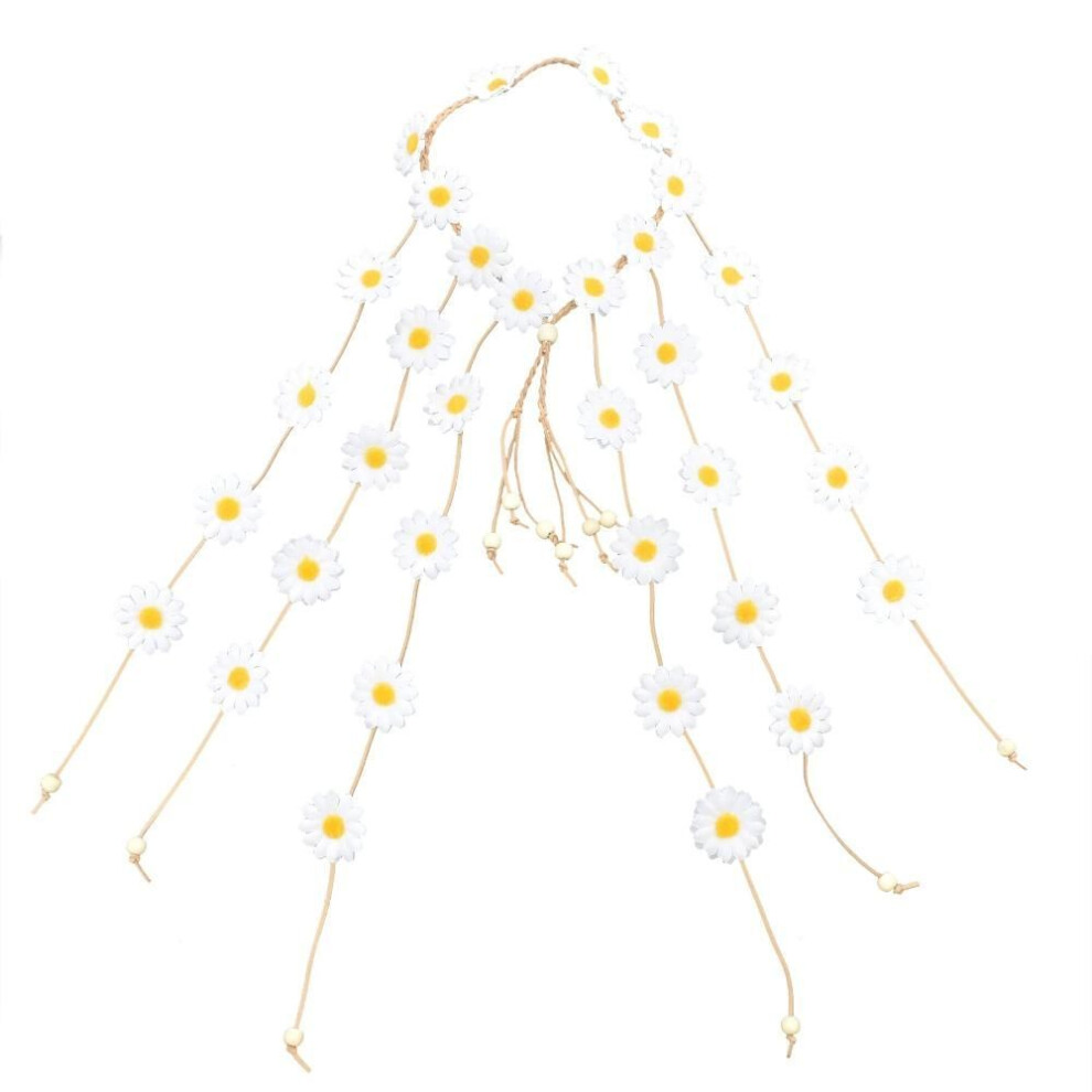 (white) Daisy Tassel Headpiece Flower Headband for Girl Bohemian Hair Band Floral Bandana Party Hair Accessories for Women