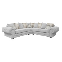 VERONA CORNER SOFA SUITE LIGHT GREY VELOUR FABRIC SCATTER CUSHIONS