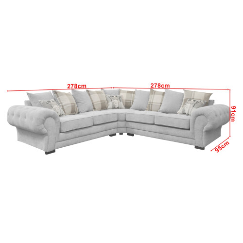 VERONA CORNER SOFA SUITE LIGHT GREY VELOUR FABRIC SCATTER CUSHIONS 1