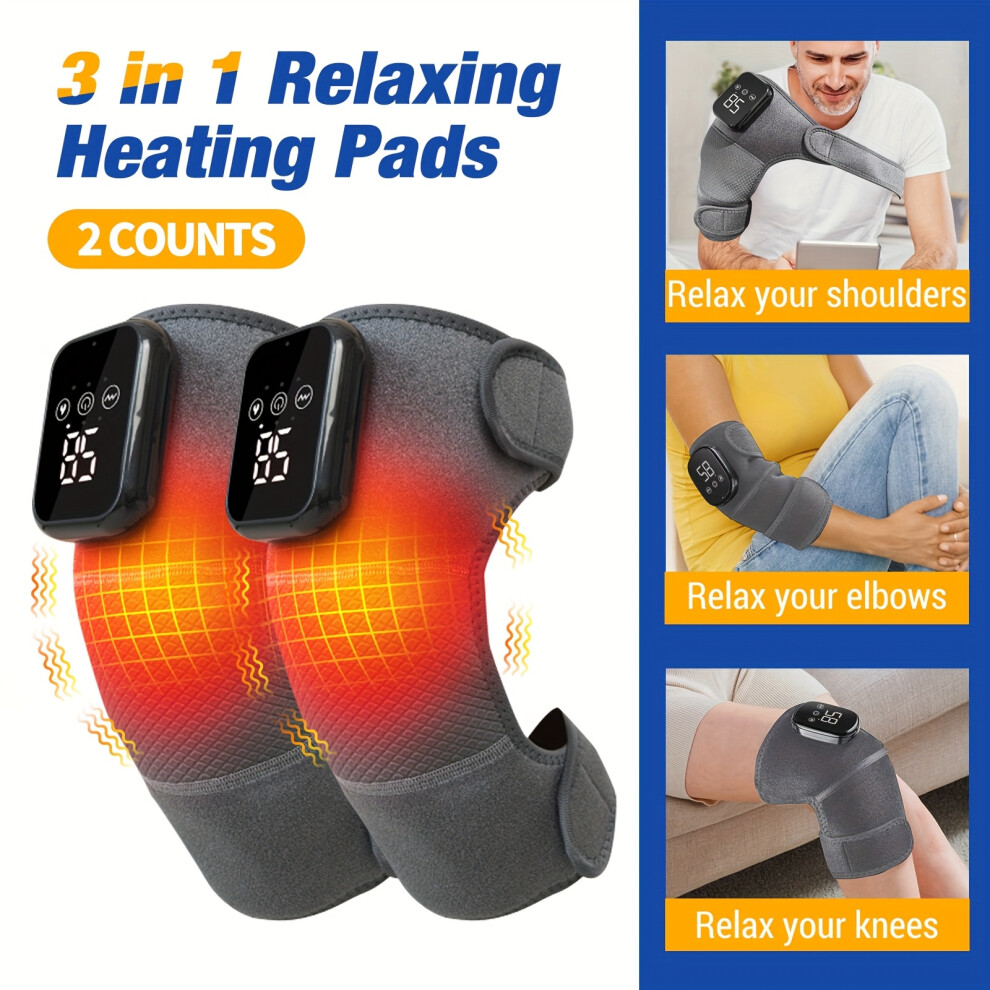 Topsrjyl (Gray, 2Pcs) Heated Knee Massager With Vibration - 3 Adjustable Heat Settings, 3 Massage Modes, Usb Rechargeable Lithium Battery