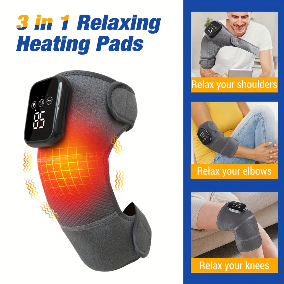 Topsrjyl (Gray, 1Pc) Heated Knee Massager With Vibration - 3 Adjustable Heat Settings, 3 Massage Modes, Usb Rechargeable Lithium Battery