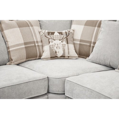 VERONA CORNER SOFA SUITE LIGHT GREY VELOUR FABRIC SCATTER CUSHIONS 2