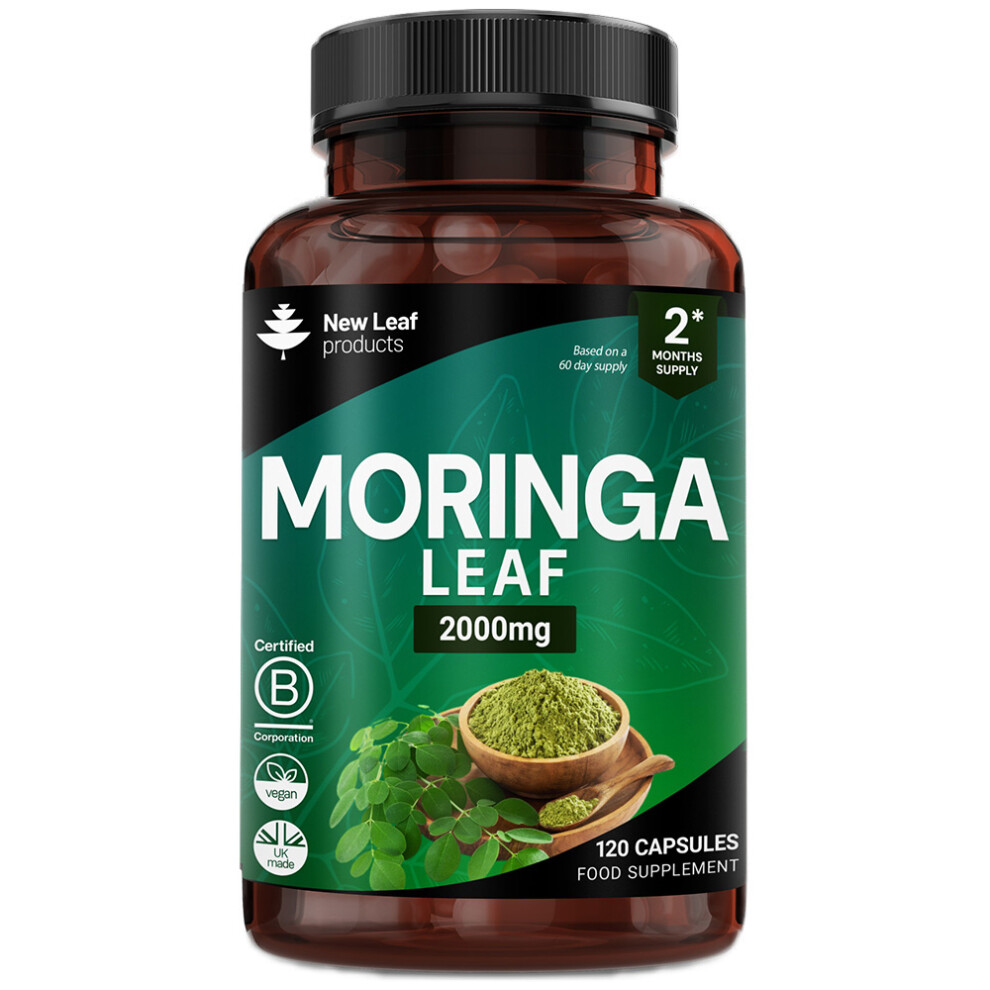 Moringa Leaf Capsules - Potent 2000mg Moringa Extract & Powder Vegan