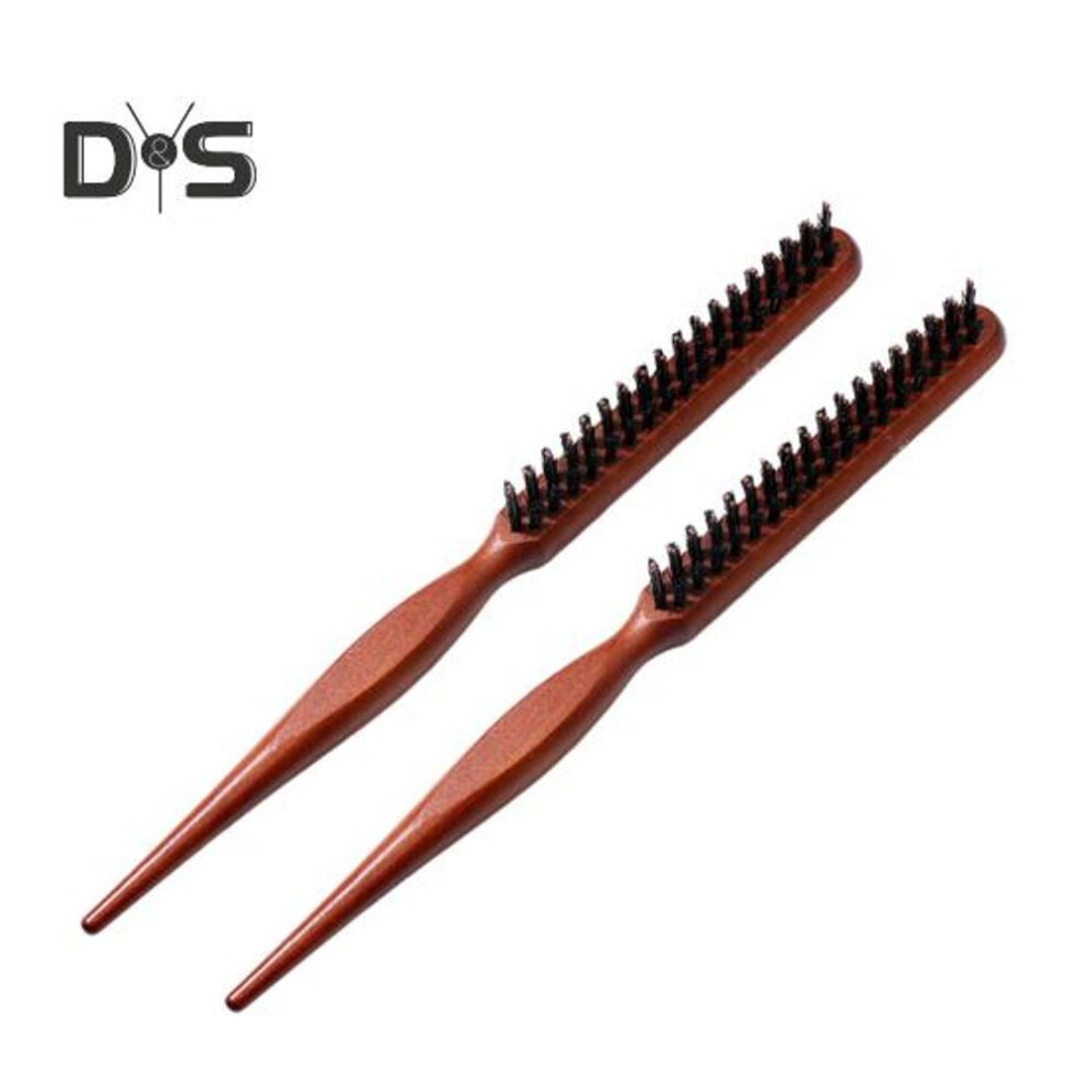 (as the picture, 2pcs) 1/2Pcs Boar Bristle Teasing Hair Brush Wooden Long Handle Curl Fluffy Hair Rat Tail Comb Women Thin Thick Hair Styling Detangling Comb