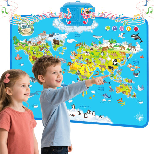 Interactive Talking World Animal Map for Kids Educational Touch Toy