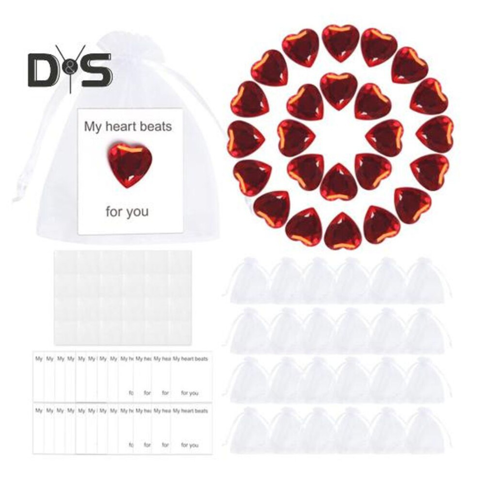 24 Pcs Pocket Love Heart Token Faux Heart Diamond With Cards And Gauze Bags Valentine's Day Card Pocket Heart Bulk Exchange Gift For Loved Ones