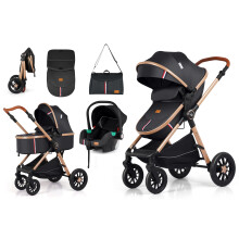 3 in 1 Baby Stroller Height Adjustable Handle Prams Travel System Lightweight Foldable Pushchair Prams with Aluminum Frame for Portable Baby Carriage