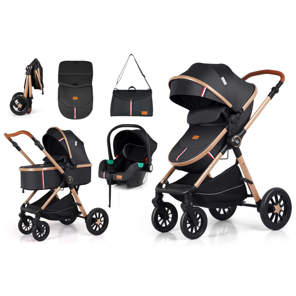 3 in 1 Baby Stroller Height Adjustable Handle Prams Travel System Lightweight Foldable Pushchair Prams with Aluminum Frame for Portable Baby Carriage