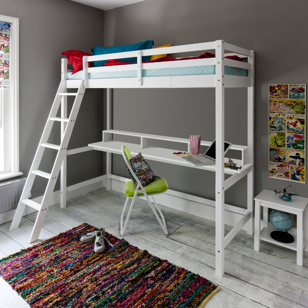 Thomas High Sleeper Cabin Bed with Thea Desk in Classic White