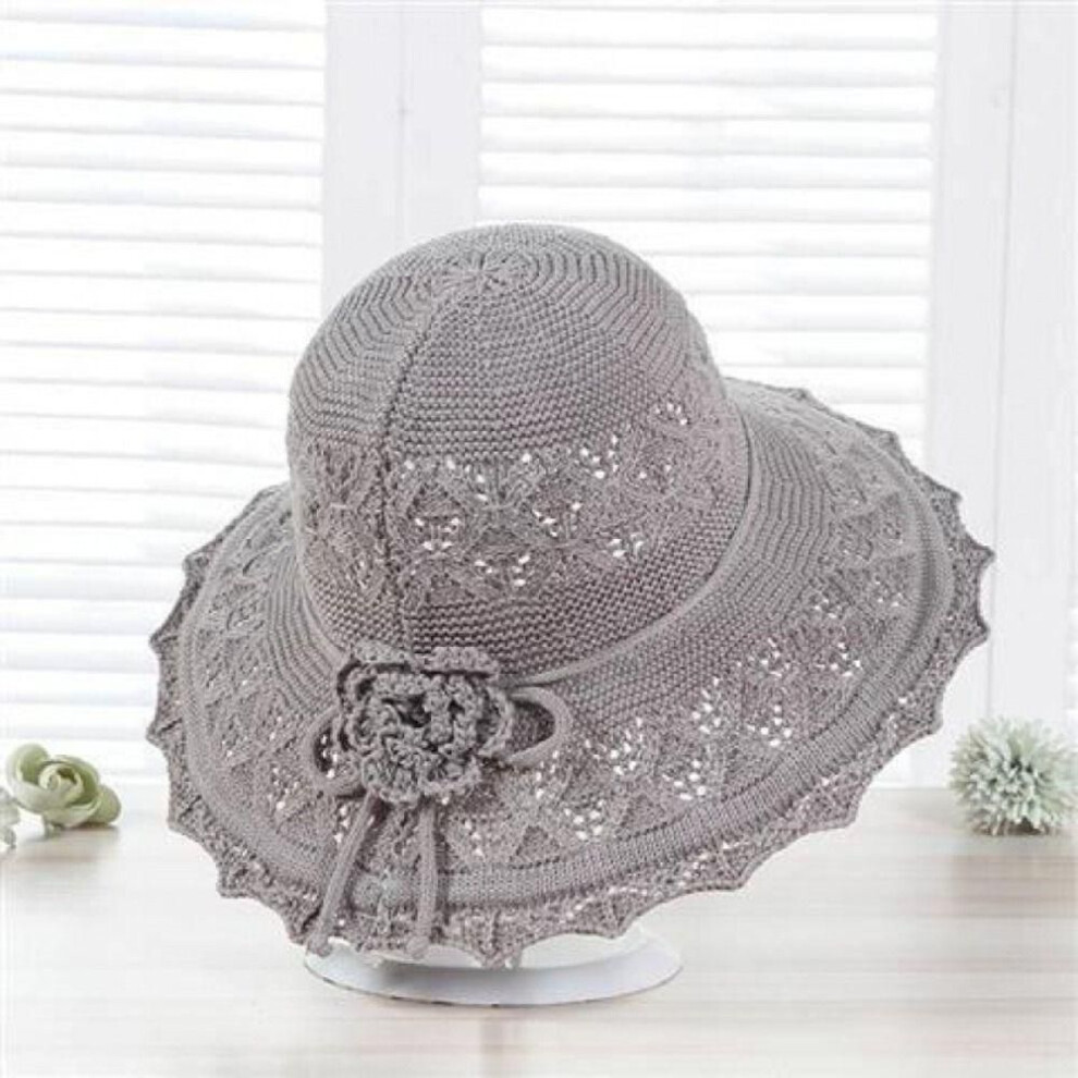 (grey) Bowknot Summer Beach Hats Breathable Large Brimmed Bucket Hats Elegant Women Sunscreen Hats  Travel