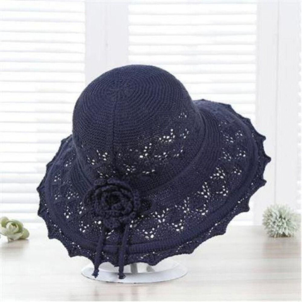 (blue) Bowknot Summer Beach Hats Breathable Large Brimmed Bucket Hats Elegant Women Sunscreen Hats  Travel