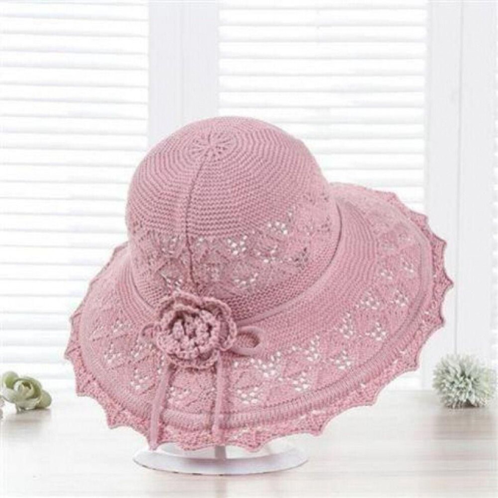 (pink) Bowknot Summer Beach Hats Breathable Large Brimmed Bucket Hats Elegant Women Sunscreen Hats  Travel