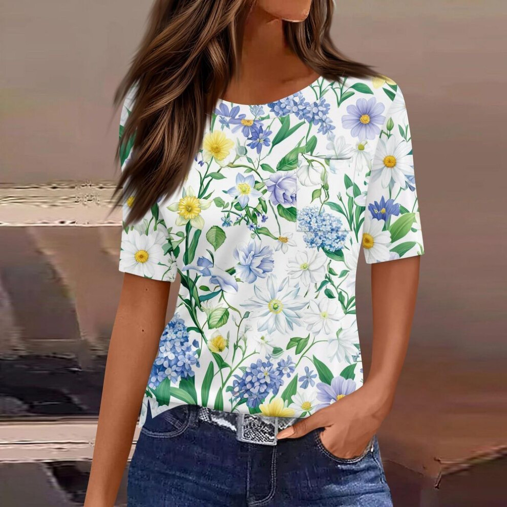 (XL, light purple) T Shirts For Women Round Neck Dressy Casual Blouses Printing Short Sleeve Summer Tops Loose Fit