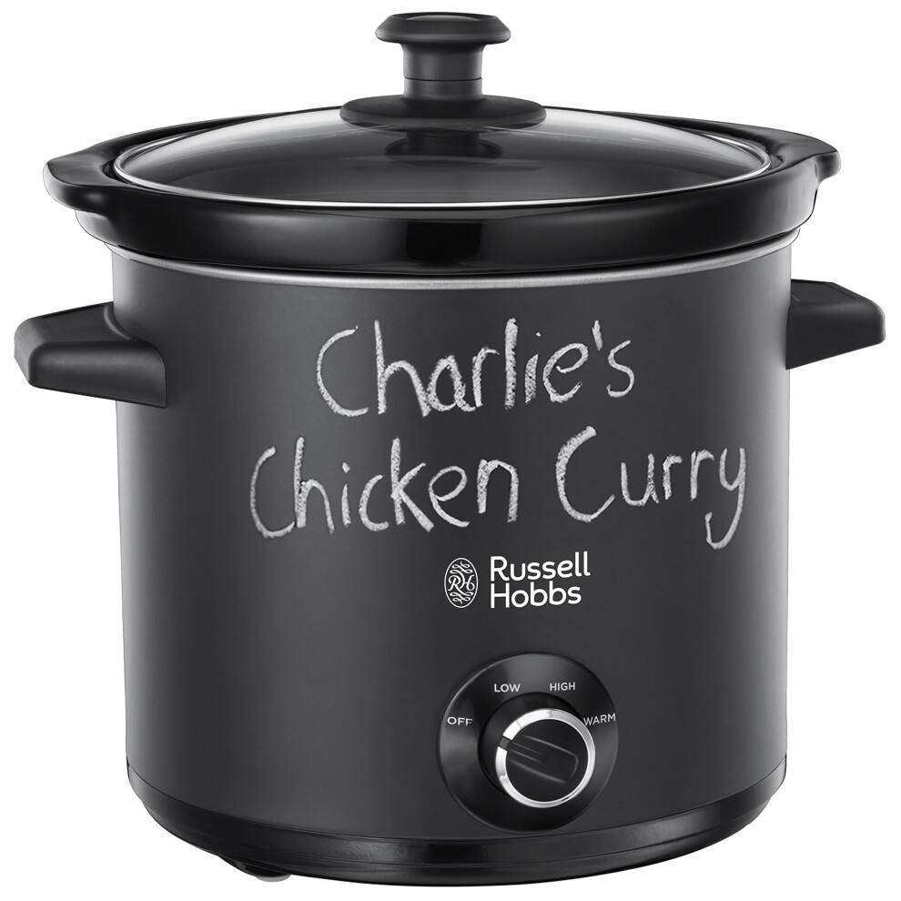 Russell Hobbs Chalkboard 3.5L Electric Slow Cooker - Cooks Upto 4 Portions, 3 Heat Settings, High/Low/Keep Warm, Removable Ceramic Pot For Easy Black