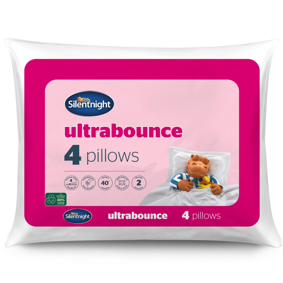 Silentnight Deluxe Ultrabounce Pillows 4 Pack ? Pack Of 4 Medium Support Pillows For Back, Front And Side Sleepers With Deluxe Fibres Ensuring Light