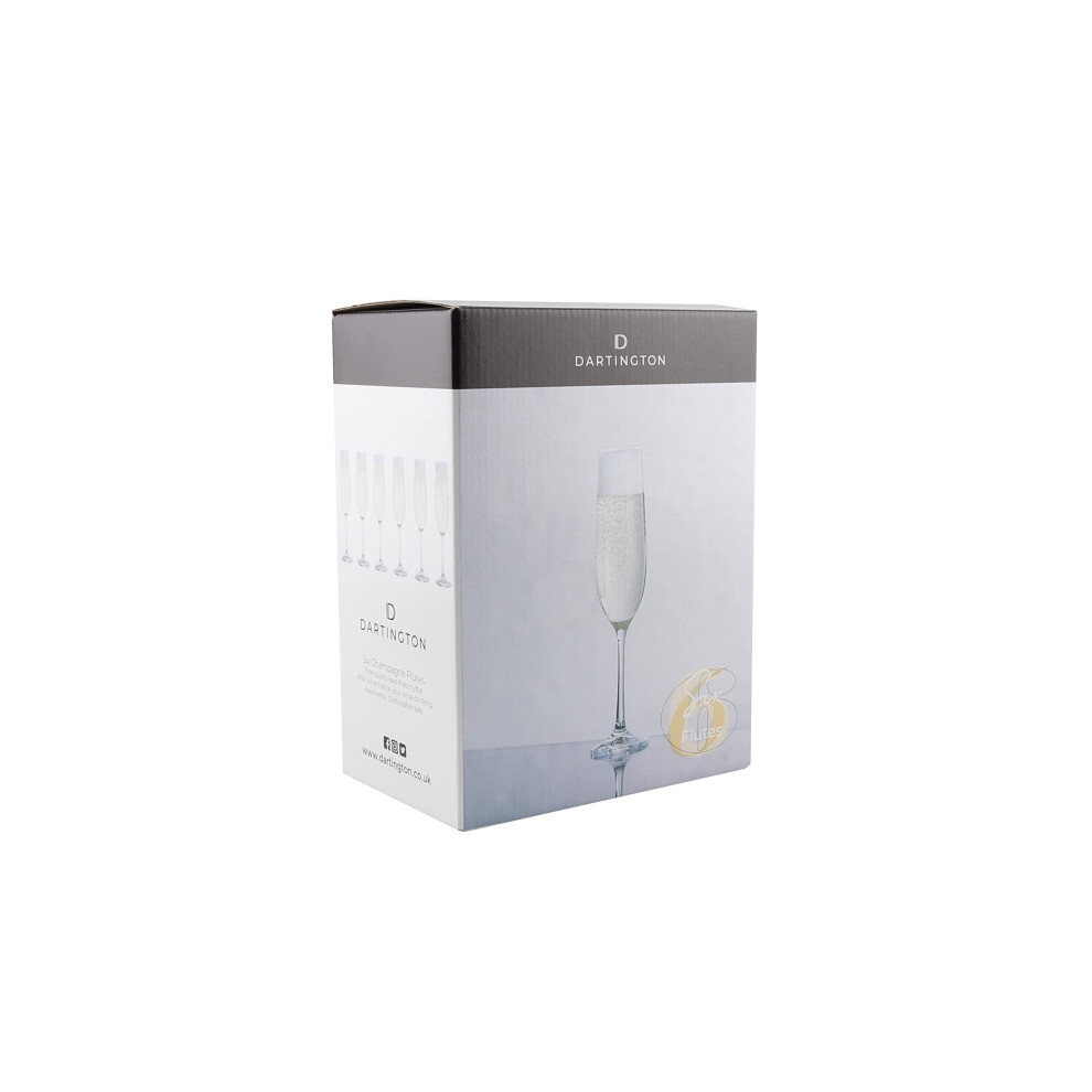 Dartington Crystal Six! Six Champagne Flutes, Set of 6 | Elegant and Functional Glasses | 241mm | 190ml | Dishwasher Safe | Classy and Elegant