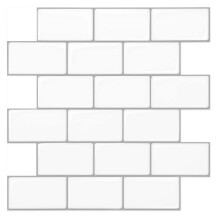 Art3d 12"x12" Stick on Tiles, 10-Pack Peel and Stick Subway Tiles Backsplash, Shiny White Self-Adhesive Wall Tiles for Home Kitchen, Bathroom, Living