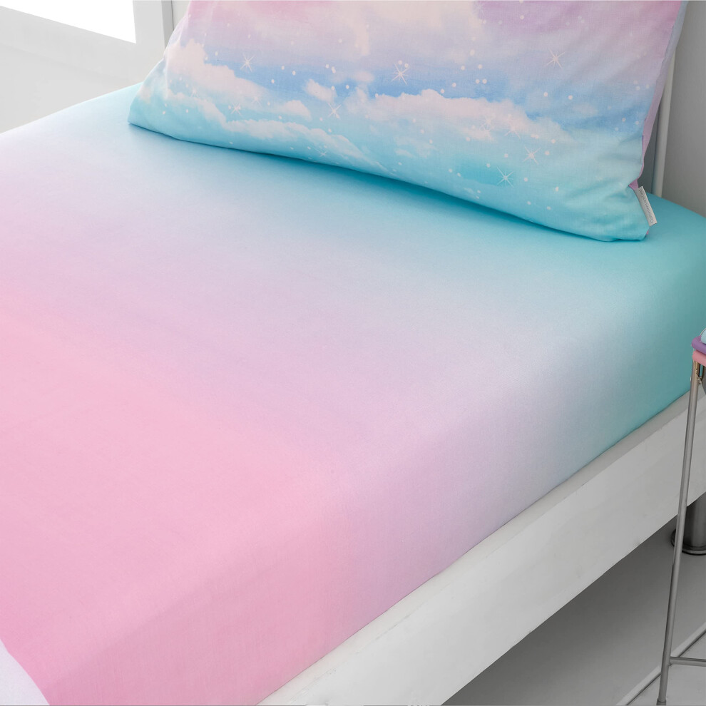 Catherine Lansfield Kids Bedroom Ombre Rainbow Clouds Single Polycotton Fitted Sheet 25Cm Depth Pastel