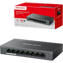 MERCUSYS 8-Port Gigabit Desktop Switch with 7-Port PoE+, PoE Power Budget 65W, compatible with 802.3af/at PDs, Power management, metal case, Plug &