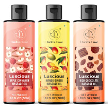 Dude's Love - Luscious Flavored Body Massage Oils | Relaxing & Skin Nourishing | Pack of 3 - Apple Cinnamon, Mango Ginger, Rich Chocolate (3 x 50ML)