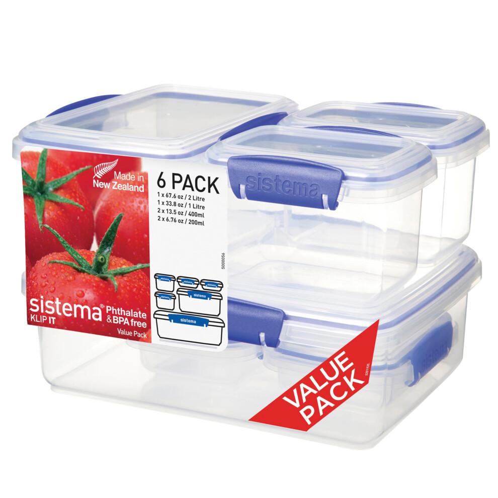 Sistema KLIP IT Food Storage Containers , 2 L, 1 L, 400 ml, 200 ml , Airtight & Stackable Meal Prep Containers with Lids, School Lunch Boxes & Snack