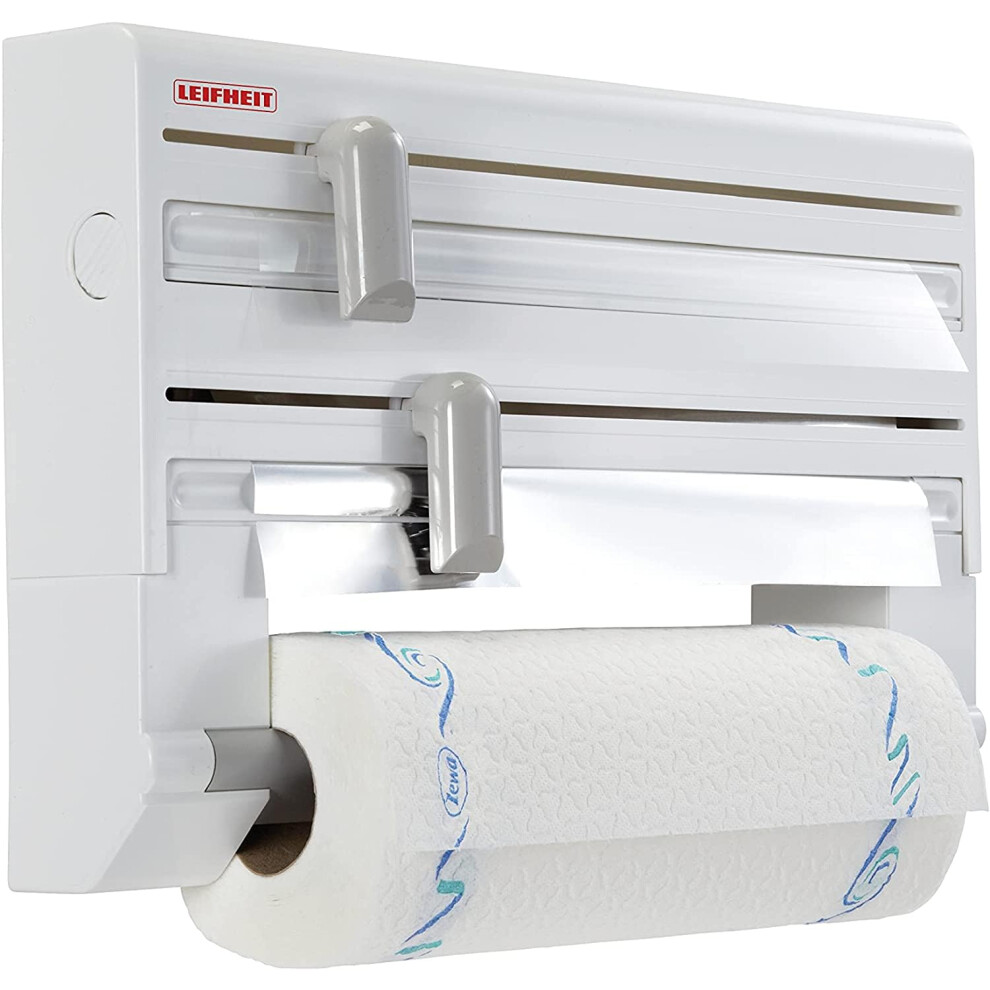 Leifheit Parat Kitchen Roll Dispenser,Cling Film Wall Dispenser,Foil And Paper Holder,Easy-Install Cling Film And Foil Dispenser With Cutters,Kitchen