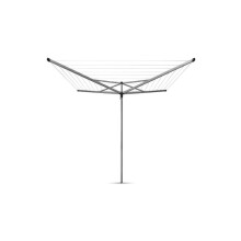 Brabantia 50m Essential Rotary Washing Line (Metallic Grey) Collapsible Umbrella System, 4 Arm Outdoor Clothes Dryer + 35mm Plastic Ground Tube