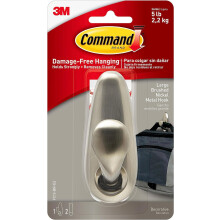 Command Large Forever Classic Brushed Nickel Metal Hook, Indoor use - 1 Hook and 2 Adhesive Strips - Organise Damage Free