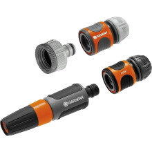 Gardena System Basic Set with connecting parts for 13 mm (1/2 inch) and 15 mm (5/8 inch) hoses: Tap connection set with cleaning spray nozzle