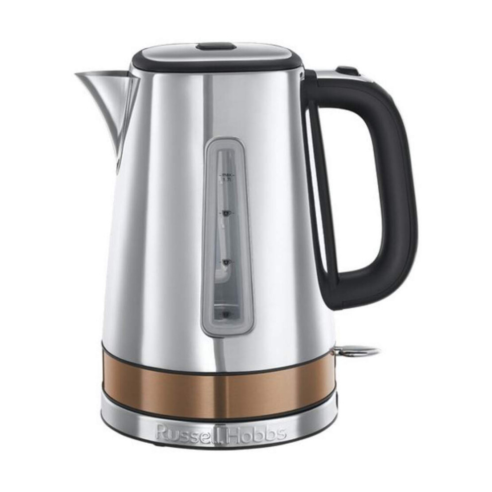 Russell Hobbs Luna Stainless Steel & Copper 1.7L Cordless Electric Kettle (Quiet & Fast Boil 3KW, Removable washable anti-scale filter, Easy push