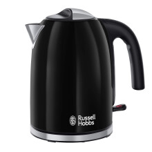 Russell Hobbs Black Stainless Steel 1.7L Cordless Electric Kettle with black handle (Fast Boil 3KW, Removable washable anti-scale filter, Pull to open